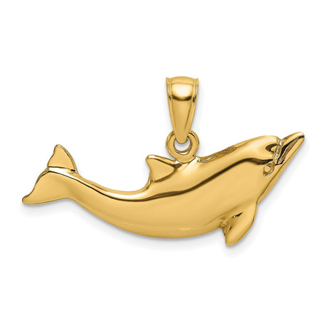 10k Yellow Gold Dolphin Pendant, Sleek Polished Ocean Animal Charm, Minimalist Marine Life Jewelry