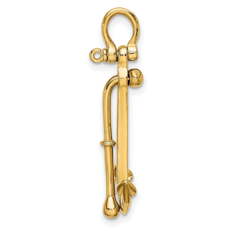 10k Yellow Gold Anchor Pendant, Polished Nautical Symbol of Faith and Strength for Men or Unisex