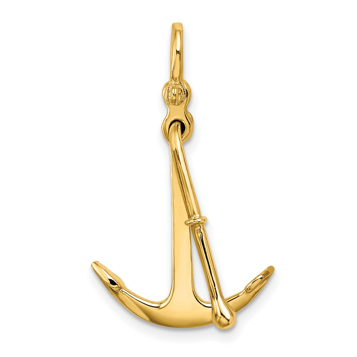 10k Yellow Gold Anchor Pendant, Polished Nautical Symbol of Faith and Strength for Men or Unisex