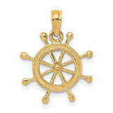 10k Yellow Gold Ship Wheel Pendant, Nautical Maritime Design for Men or Unisex