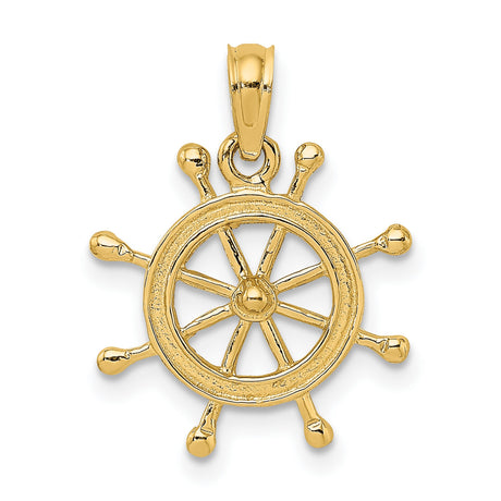 10k Yellow Gold Ship Wheel Pendant, Nautical Maritime Design for Men or Unisex