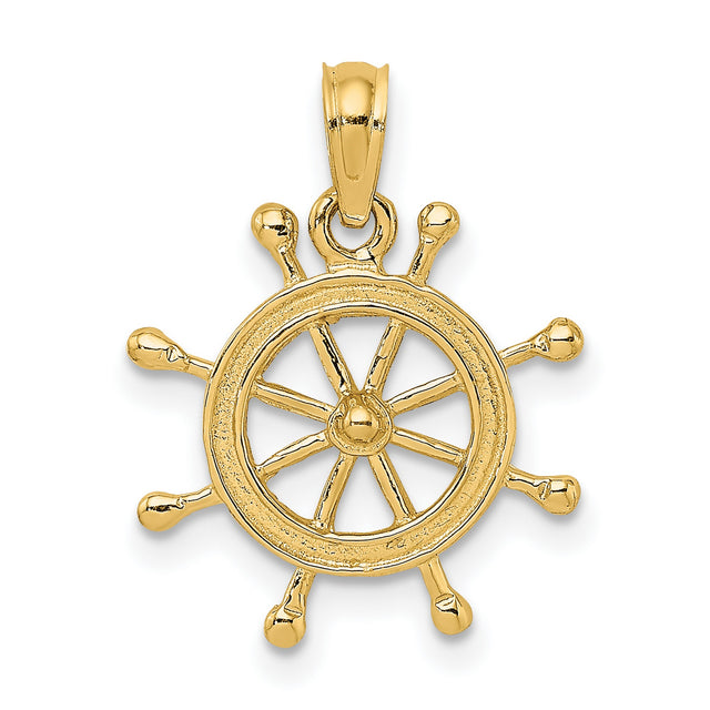 10k Yellow Gold Ship Wheel Pendant, Nautical Maritime Design for Men or Unisex