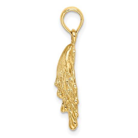 10k Yellow Gold Scallop Shell Pendant, Textured Nautical Christian Charm for Women