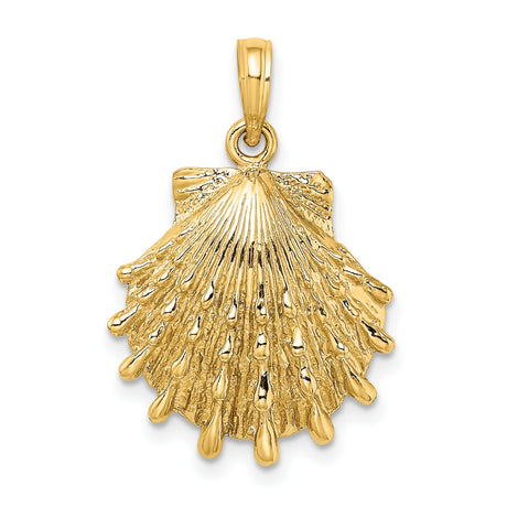 10k Yellow Gold Scallop Shell Pendant, Textured Nautical Christian Charm for Women
