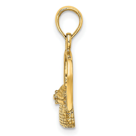10k Yellow Gold Picnic Basket Pendant with Textured Woven Design and Hinged Lid Charm
