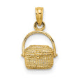 10k Yellow Gold Picnic Basket Charm Pendant with Woven Texture and Hinged Handle