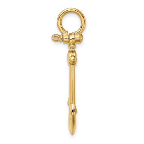 10k Yellow Gold Anchor Pendant, Polished Nautical Design Symbolizing Faith and Hope