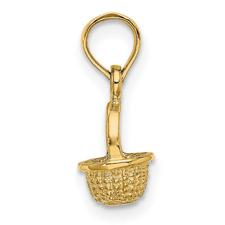 10k Yellow Gold Basket Pendant Charm with Textured Woven Design for Women or Unisex Wear