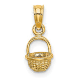 10k Yellow Gold Basket Pendant Charm with Textured Woven Design for Women or Unisex Wear