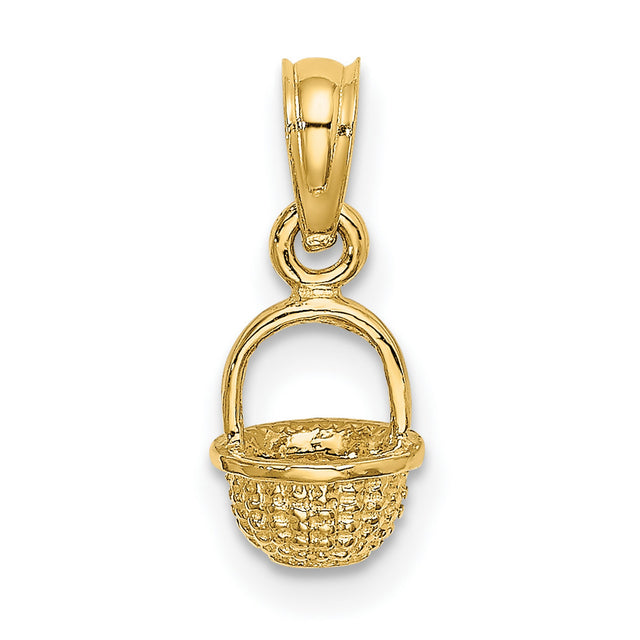 10k Yellow Gold Basket Pendant Charm with Textured Woven Design for Women or Unisex Wear