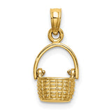 10k Yellow Gold Basket Charm Pendant with Movable Handle and Woven Design