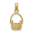 10k Yellow Gold Basket Charm Pendant with Movable Handle and Woven Design