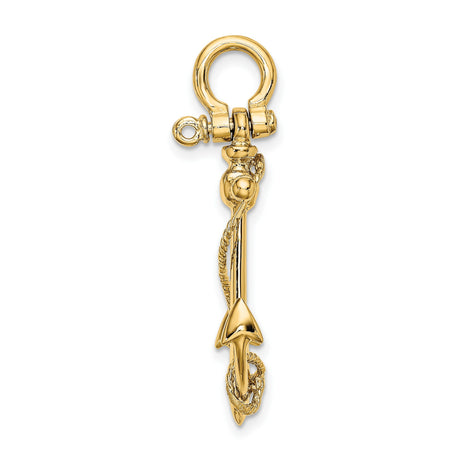 10k Yellow Gold Anchor Pendant with Rope Design, Nautical Christian Symbol