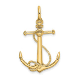 10k Yellow Gold Anchor Pendant with Rope Design, Nautical Christian Symbol