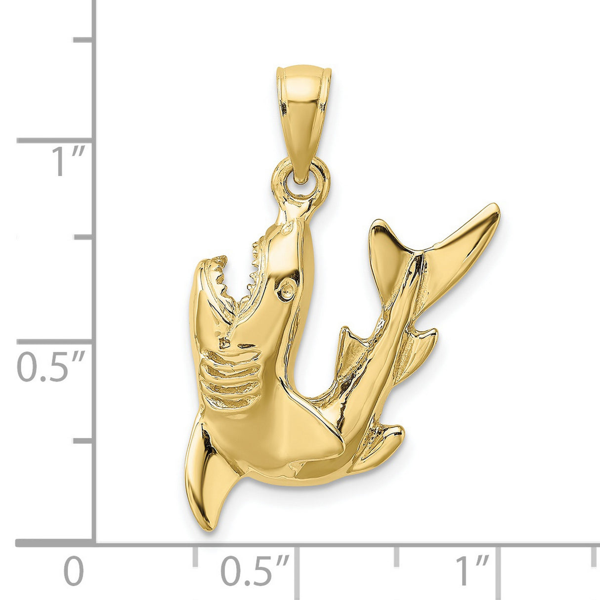10k Yellow Gold Shark Pendant, Open Mouth Design, Nautical Marine Life Charm for Men or Unisex