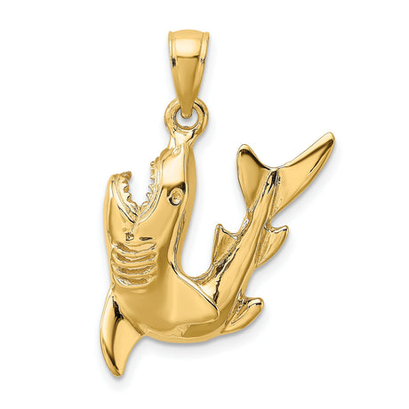 10k Yellow Gold Shark Pendant, Open Mouth Design, Nautical Marine Life Charm for Men or Unisex