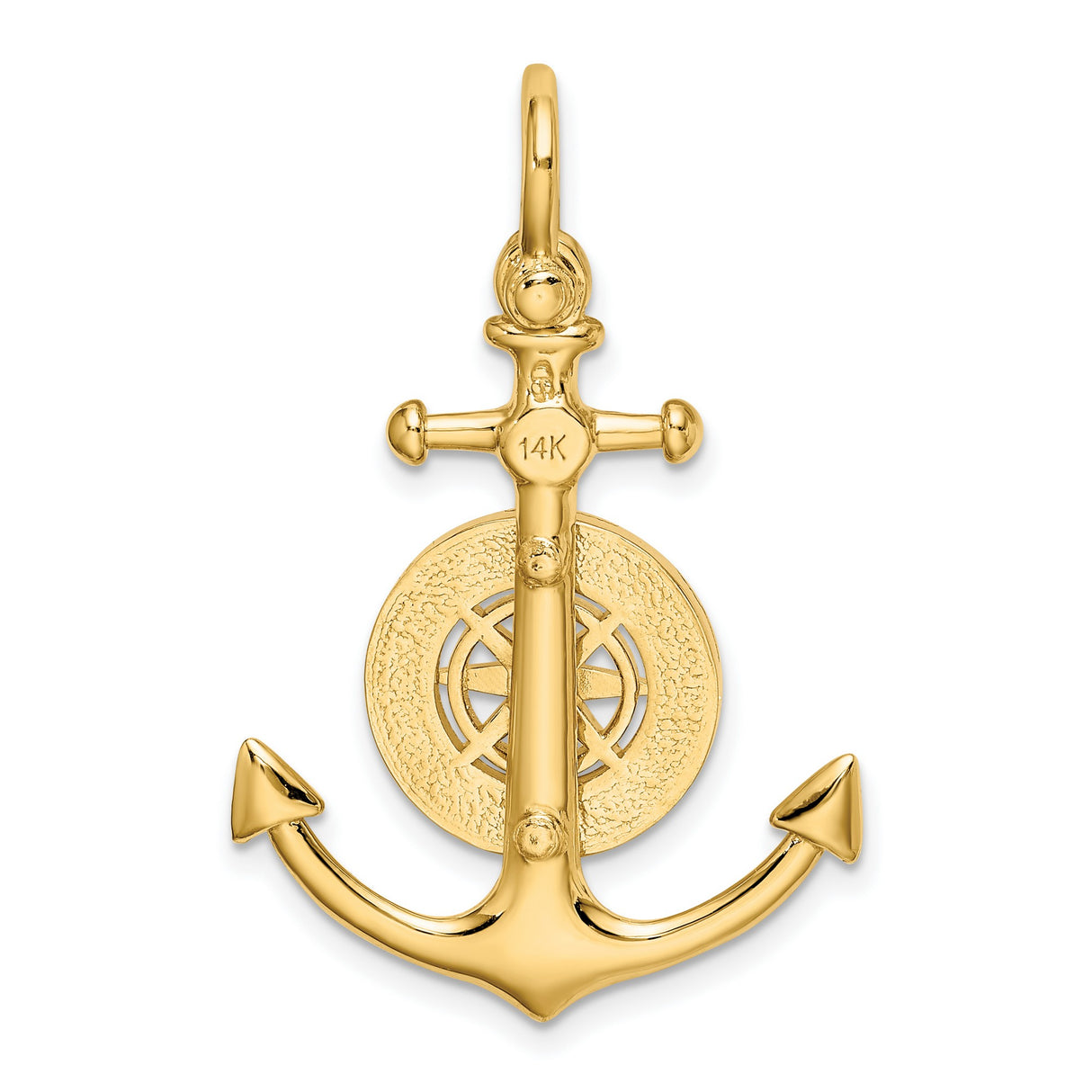 10k Yellow Gold Pendant with Anchor and Compass Rose, Nautical Theme for Men or Unisex Wear