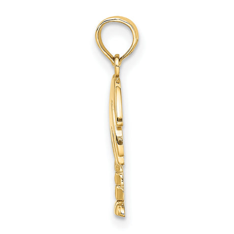 10k Yellow Gold Palm Tree Pendant with Textured Trunk, Tropical Island Charm for Women