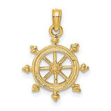 10k Yellow Gold Ship Wheel Pendant, Nautical Helm Charm Symbolizing Guidance and Direction