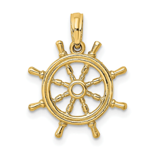 10k Yellow Gold Pendant, Ship Wheel Nautical Helm Design, Maritime Theme for Men or Unisex