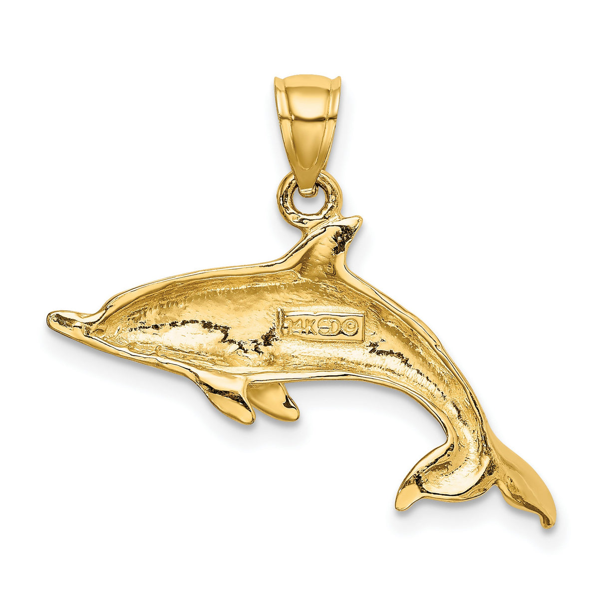 10k Yellow Gold Dolphin Pendant, Sleek Polished Marine Animal Jewelry for Women