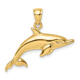 10k Yellow Gold Dolphin Pendant, Sleek Polished Marine Animal Jewelry for Women