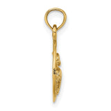 10k Yellow Gold Dolphin Pendant with Two Dolphins and Ocean Wave Design in Open Circle