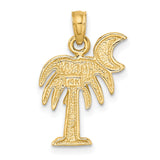 10k Yellow Gold Palm Tree and Crescent Moon Pendant, South Carolina Symbol Charm