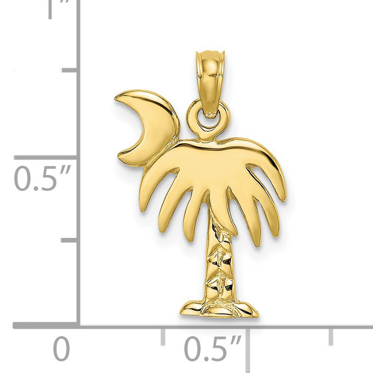 10k Yellow Gold Palm Tree and Crescent Moon Pendant, South Carolina Symbol Charm