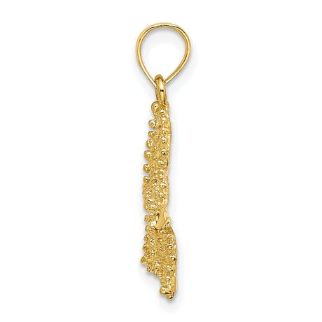 10k Yellow Gold Starfish Pendant with Textured Beaded Design, Nautical Coastal Theme
