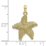 10k Yellow Gold Starfish Pendant with Textured Detailing, Nautical Marine Life Charm