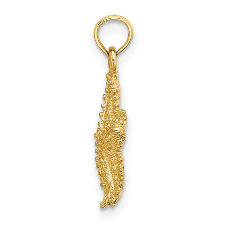 10k Yellow Gold Starfish Pendant with Beaded Texture, Ocean-Inspired Coastal Design