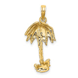 10k Yellow Gold Palm Tree Pendant, Textured Tropical Design, Beach Vacation Theme Jewelry