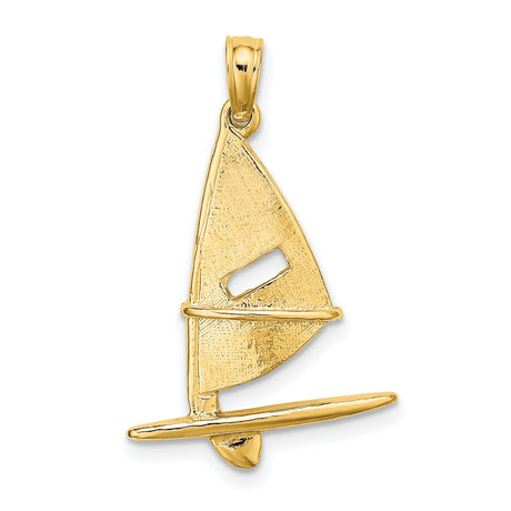 10k Yellow Gold Windsurfing Pendant with Textured Sailboard Design, Nautical Ocean Charm