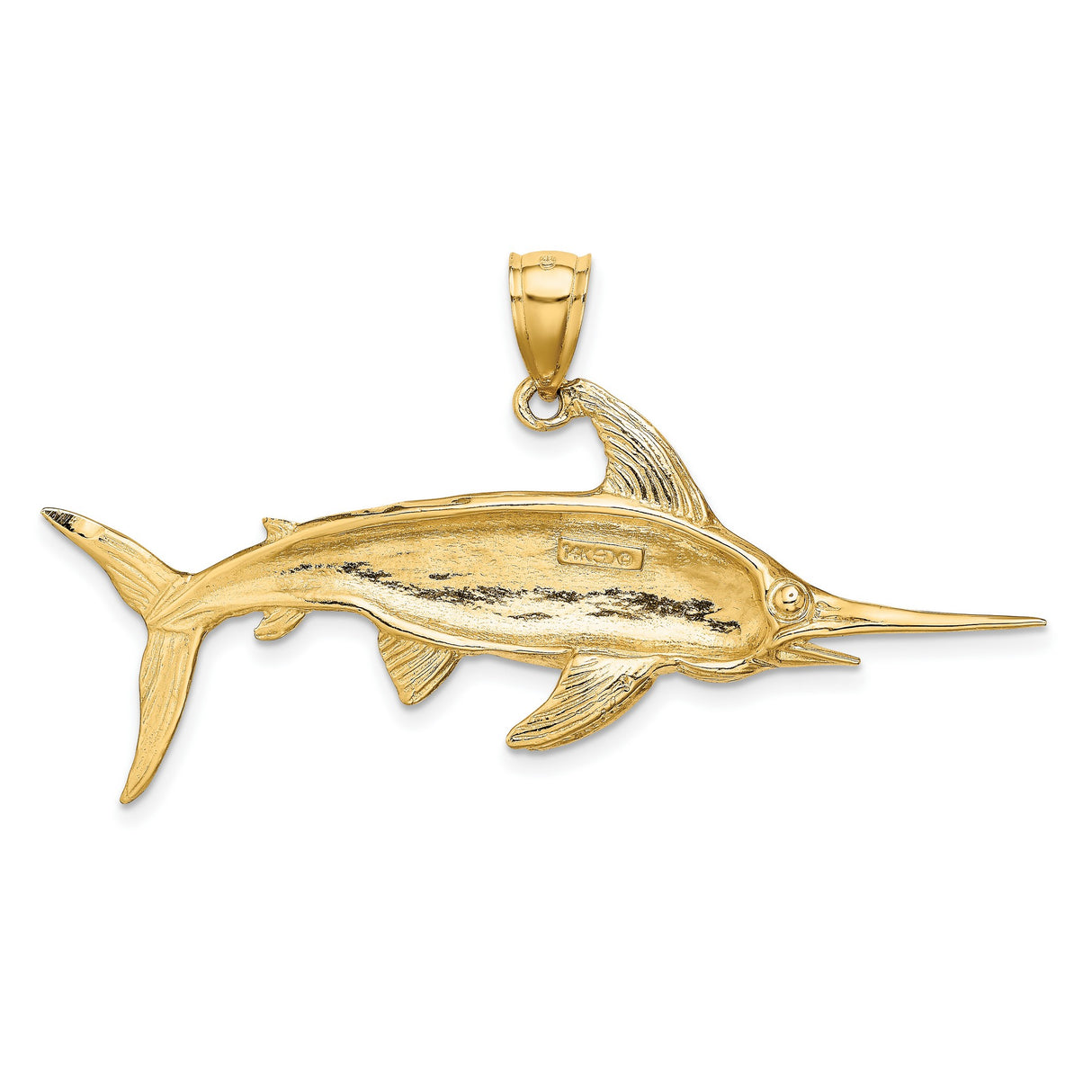 10k Yellow Gold Swordfish Pendant, Detailed Nautical Design, Ocean Adventure Style for Men or Unisex