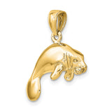 10k Yellow Gold Manatee Pendant with Detailed Sea Cow Design, Nautical Ocean Animal Charm