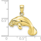 10k Yellow Gold Manatee Pendant with Detailed Sea Cow Design, Nautical Ocean Animal Charm