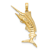 10k Yellow Gold Marlin Fish Pendant, Nautical Sport Fishing Jewelry for Men or Unisex