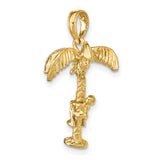 10k Yellow Gold Palm Tree Pendant with Climbing Figure, Tropical Vacation Charm