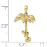 10k Yellow Gold Palm Tree Pendant with Climbing Figure, Tropical Vacation Charm