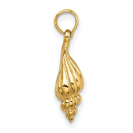 10k Yellow Gold Conch Shell Pendant with Shankh Motif, Hindu Spiritual Charm, Unisex Religious Jewelry