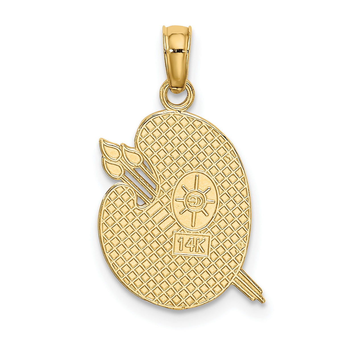 10k Yellow Gold Artist Palette Pendant with Paintbrushes, Textured Art Charm