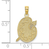 10k Yellow Gold Artist Palette Pendant with Paintbrushes, Textured Art Charm