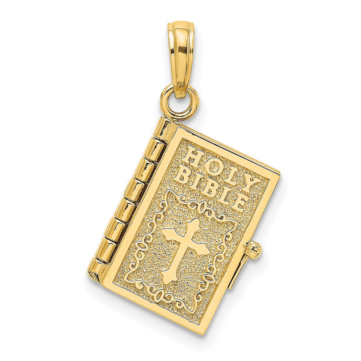 3D Moveable Pages Holy Bible Lords Prayer Charm Pendant in Real 10k Yellow Gold