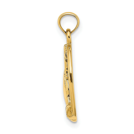 10k Yellow Gold Oval Cross Pendant with Praying Hands Symbol Religious Charm