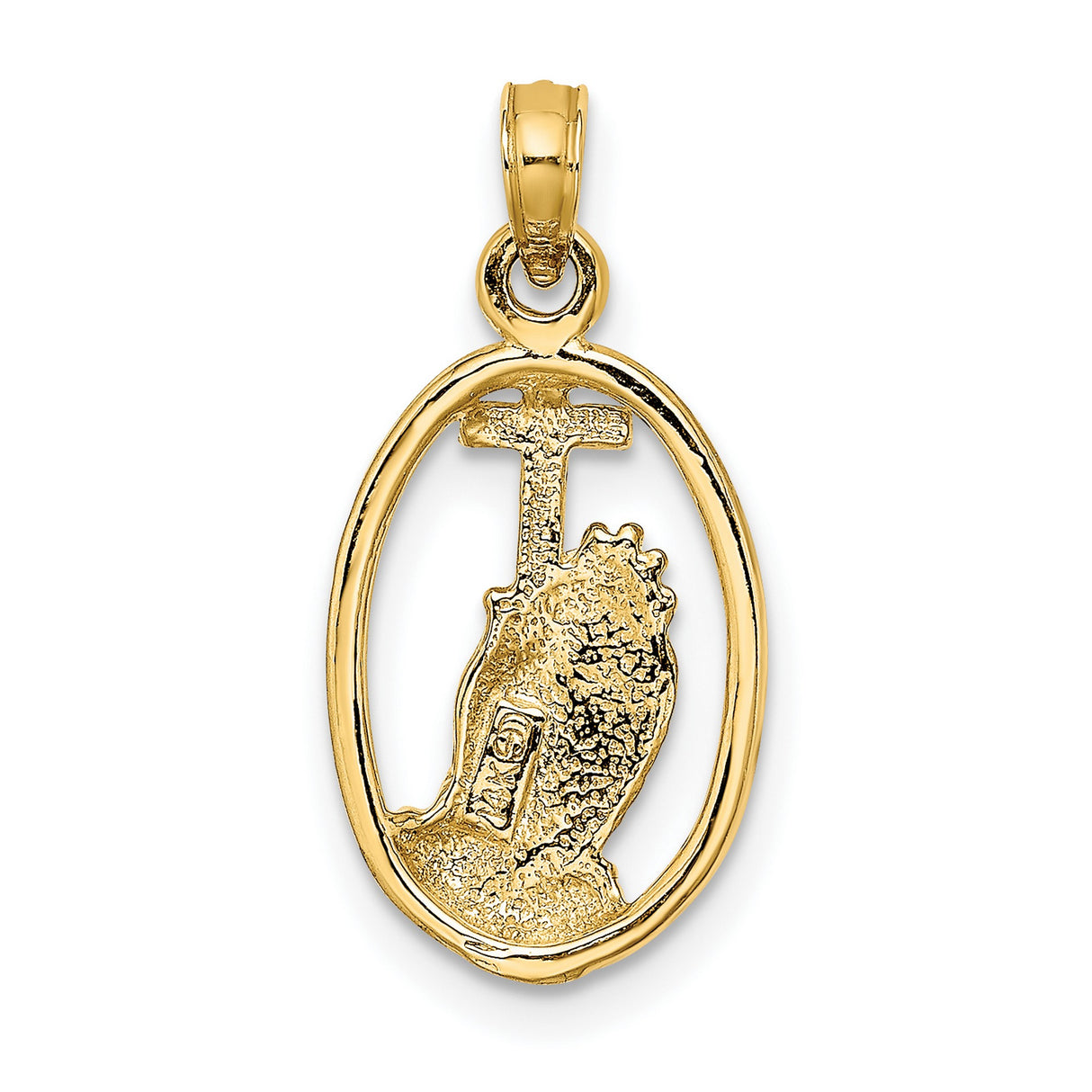 10k Yellow Gold Oval Cross Pendant with Praying Hands Symbol Religious Charm
