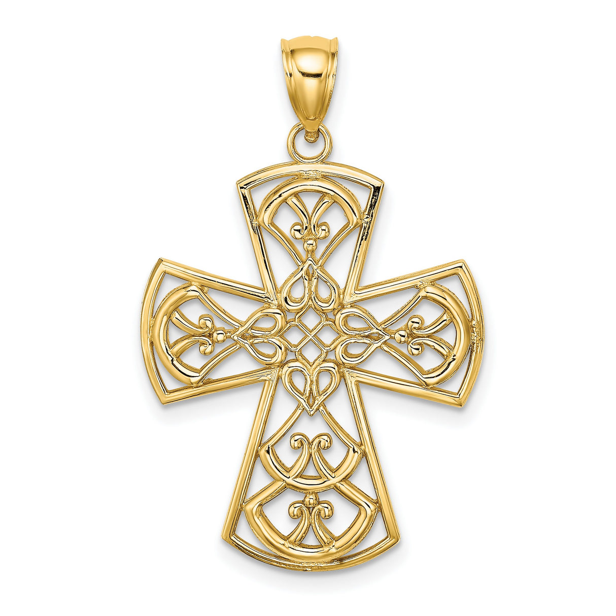 10k Yellow Gold Cross Pendant, Vintage Filigree Celtic Design, Mirror Finish, Unisex Religious Jewelry