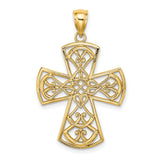 10k Yellow Gold Cross Pendant, Vintage Filigree Celtic Design, Mirror Finish, Unisex Religious Jewelry