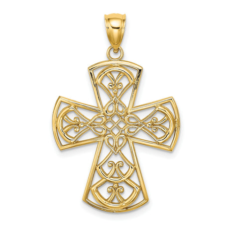 10k Yellow Gold Cross Pendant, Vintage Filigree Celtic Design, Mirror Finish, Unisex Religious Jewelry