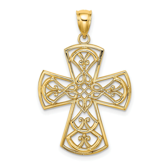 10k Yellow Gold Cross Pendant, Vintage Filigree Celtic Design, Mirror Finish, Unisex Religious Jewelry
